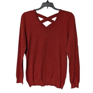 Love Ellie Women's Orange V-Neck Sweater with Cross Back Detail Size Small‎ NWOT